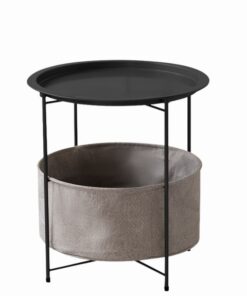 שולחן צד עגול ממתכת עם תא אחסון בד – שחור