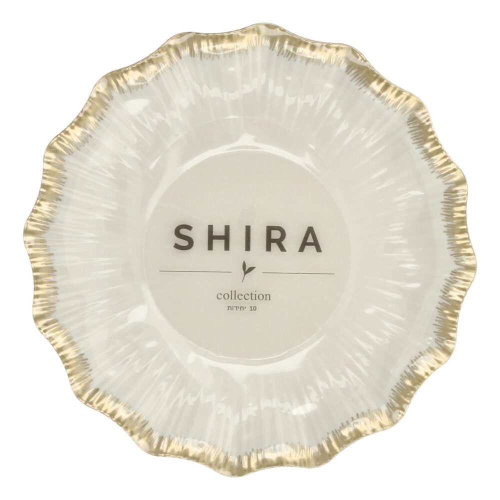 סט צלחות חד־פעמיות מעוצבות 9 אינץ' – סדרת SHIRA Collection שמנת פס זהב