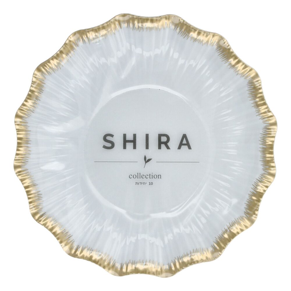 סט צלחות חד־פעמיות מעוצבות 9 אינץ' – סדרת SHIRA Collection לבן פס זהב