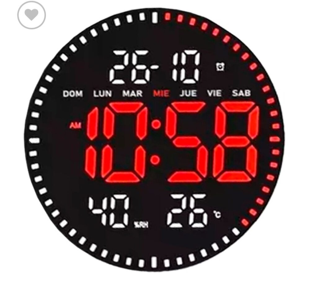 שעון קיר דיגיטלי פרימיום – LED עגול עם תצוגת זמן, תאריך וטמפרטורה