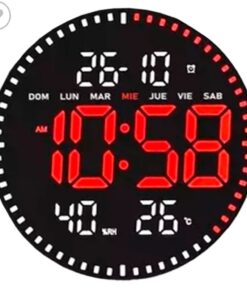 שעון קיר דיגיטלי פרימיום – LED עגול עם תצוגת זמן, תאריך וטמפרטורה