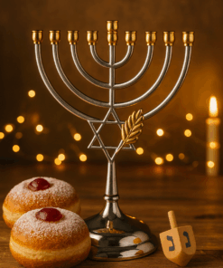 חנוכייה קלאסית כסף בעיצוב מגן דוד – אלגנטית ומהודרת 16*7.8*18.2