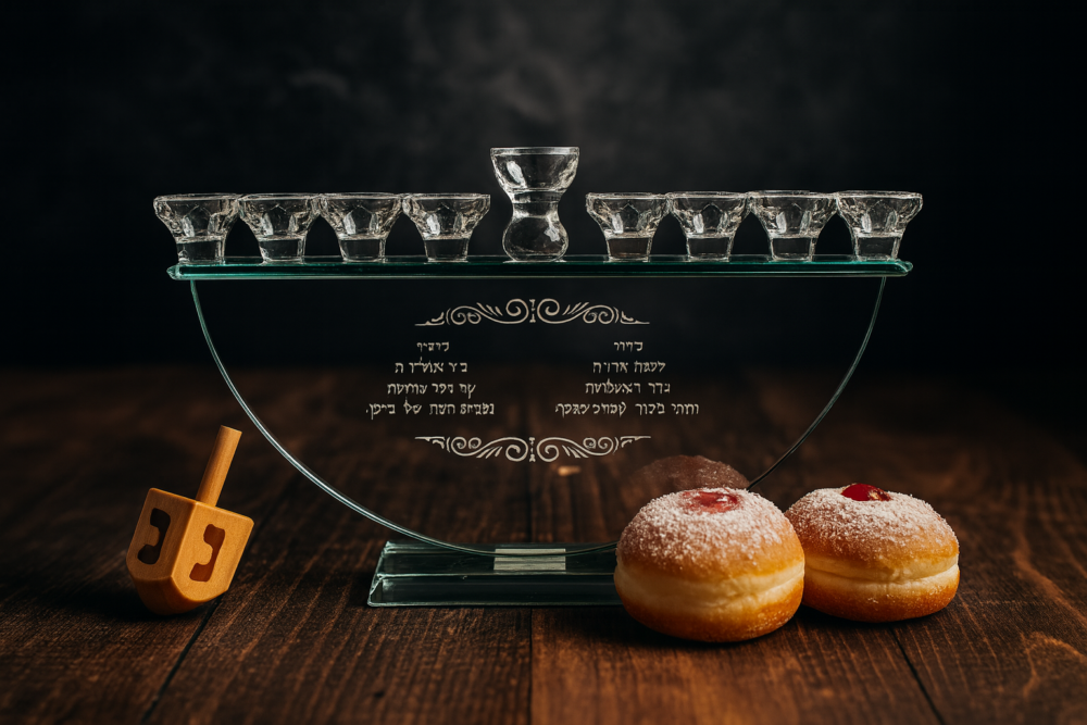 חנוכיית "ברכה" מעוצבת – דגם 24.5×6×37.5 ס״מ