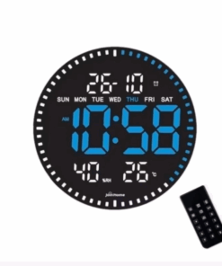 שעון קיר דיגיטלי פרימיום – LED עגול עם תצוגת זמן, תאריך וטמפרטורה