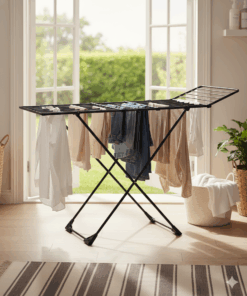 מתלה כביסה טלסקופי איכותי – שחור, 20 מטר תלייה