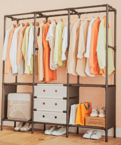 מתקן אחסון ותלייה לבגדים  | גודל גדול עם כיסוי בד (שחור)