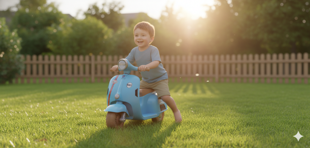 אופנוע ווספה חשמלית לילדים 6V – דגם רטרו כחול