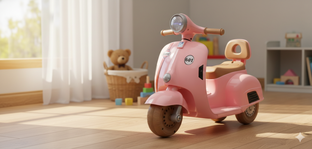 Alternative view of אופנוע ווספה חשמלית לילדים 6V – דגם רטרו ורוד
