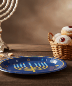 צלחות נייר חנוכה – חבילה 10 יחידות -  9 אינץ'