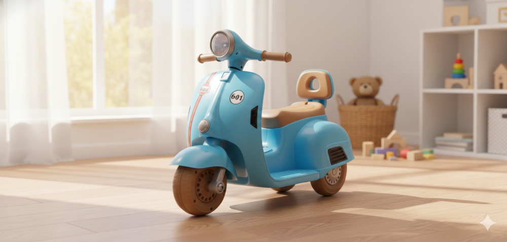 Alternative view of אופנוע ווספה חשמלית לילדים 6V – דגם רטרו כחול