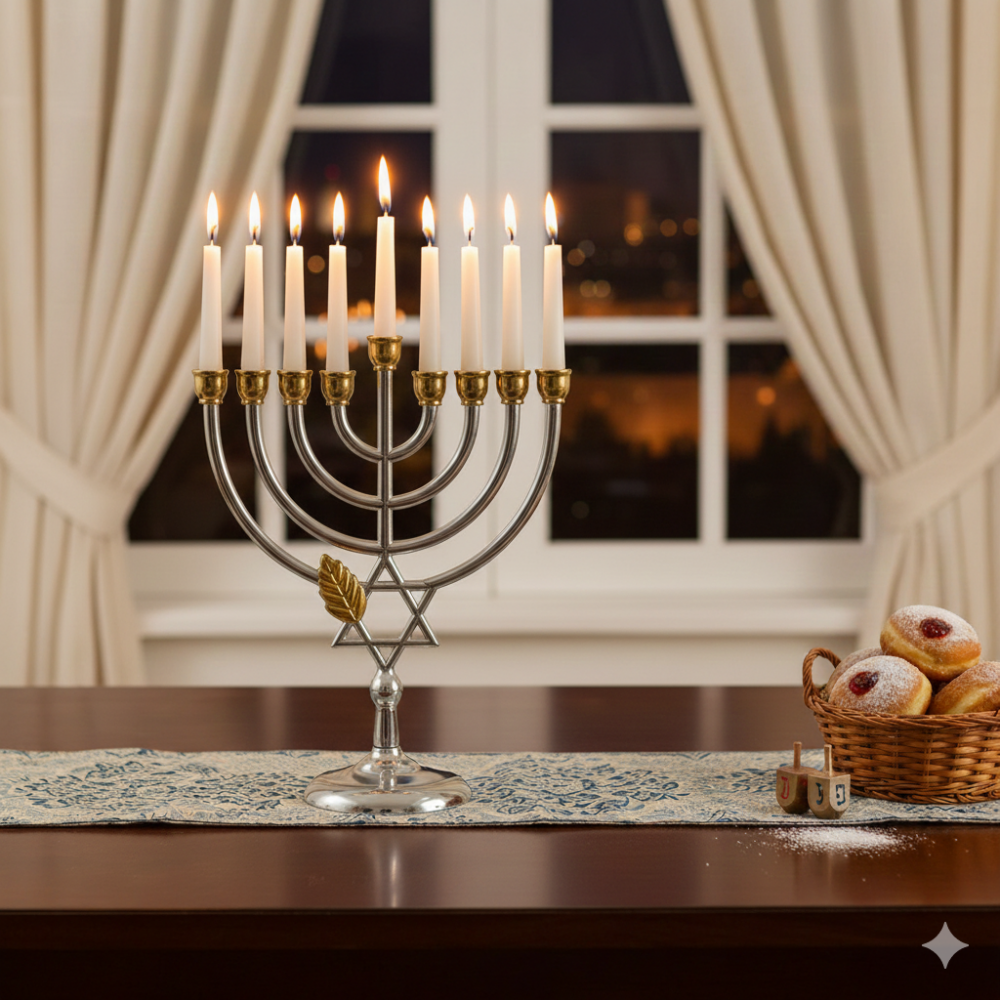 חנוכייה קלאסית כסף זהב בעיצוב מגן דוד 16*7.8*18.2