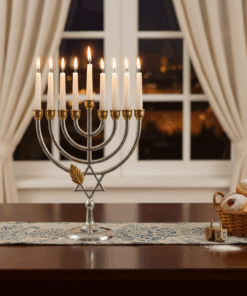 חנוכייה קלאסית כסף זהב בעיצוב מגן דוד 16*7.8*18.2