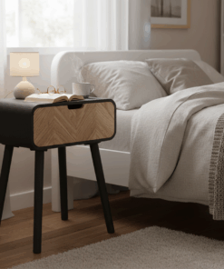 שולחן צד עגול מעוצב עם תא אחסון נסתר | עיצוב מודרני עץ ושחור