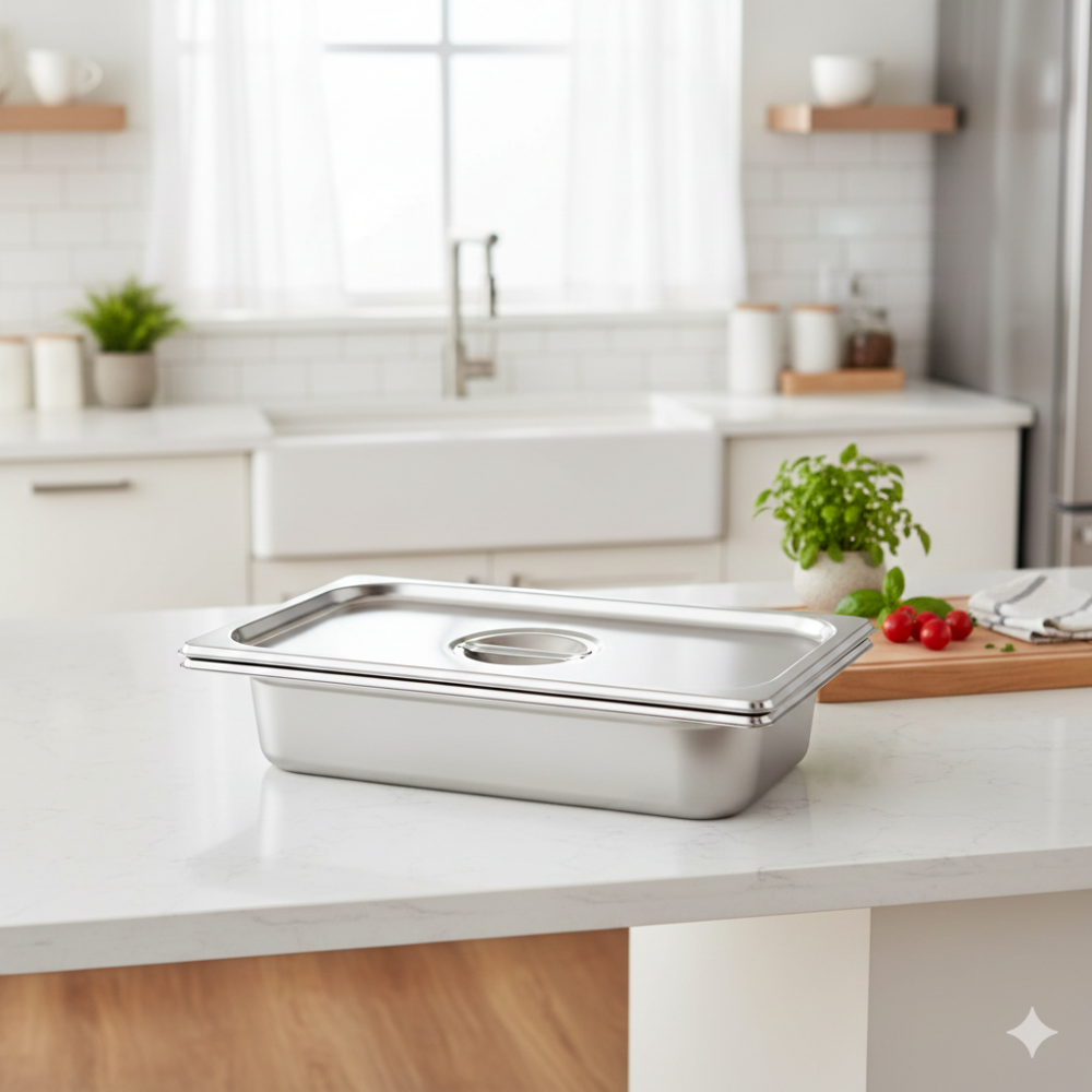 תבנית נירוסטה 1/3 עם מכסה | עומק 6.5 ס"מ – איכות מקצועית