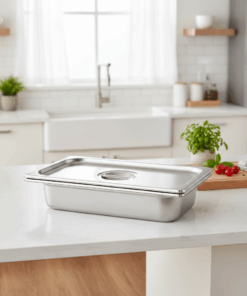 תבנית נירוסטה 1/3 עם מכסה | עומק 6.5 ס"מ – איכות מקצועית