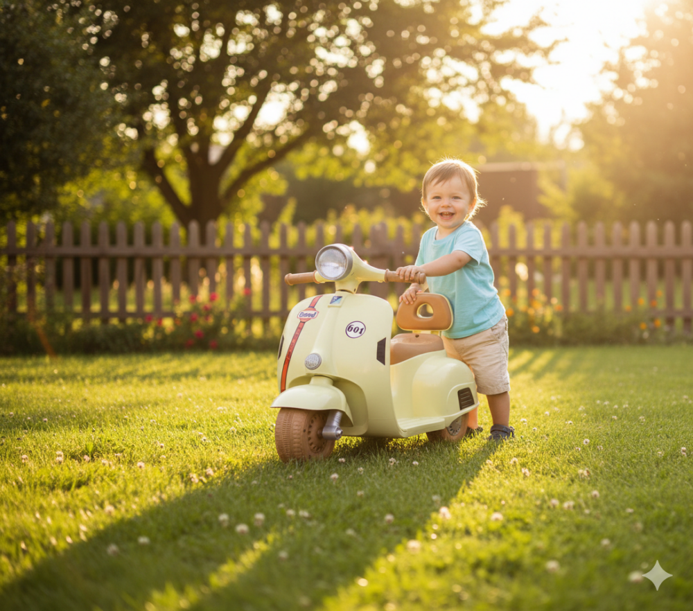 אופנוע ווספה חשמלית לילדים 6V – דגם רטרו מוקה