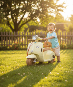 אופנוע ווספה חשמלית לילדים 6V – דגם רטרו פיסטוק