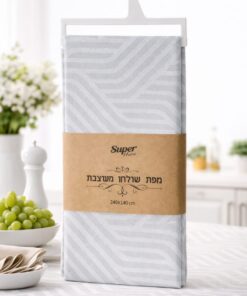 מפת שולחן PVC יוקרתית גיאומטרית – כסף לבן 240×140 ס״מ