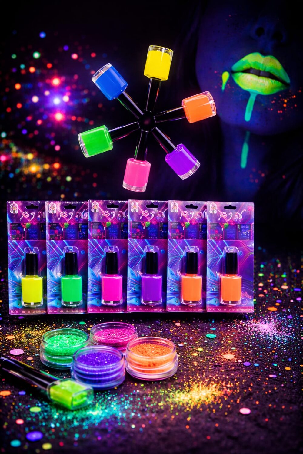 צבעי UV אולטרה / ניאון זוהרים לפנים ולגוף (בקבוקונים), בסגנון פורים / מסיבות / אולטרה.