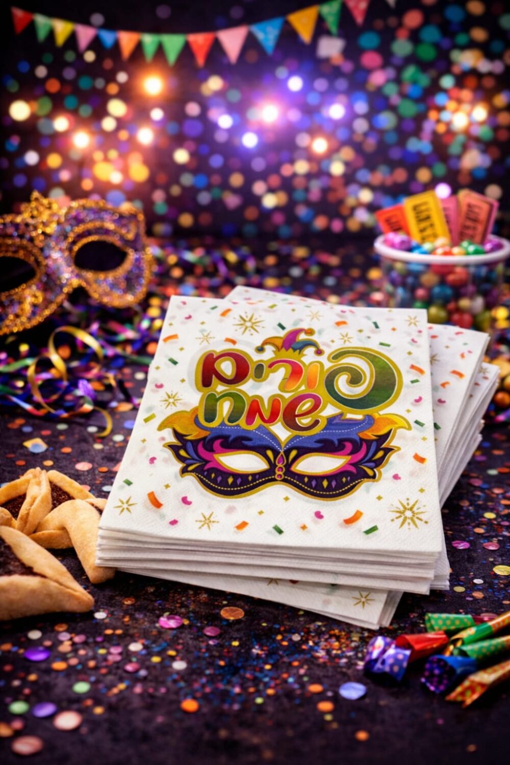 חבילת 16 מפיות נייר בגודל 33×33 ס"מ בעיצוב לפורים