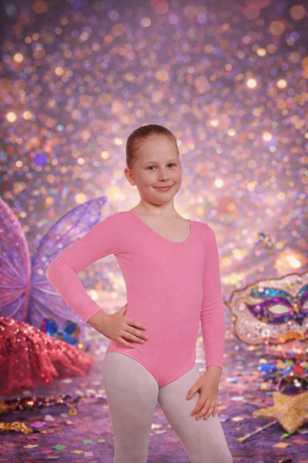 בגד גוף ורוד  לילדות – לפורים / ריקוד / הופעות מידה 10-12