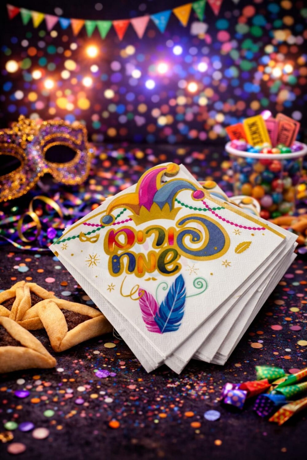 חבילת 16 מפיות נייר בגודל 33×33 ס"מ בעיצוב לפורים