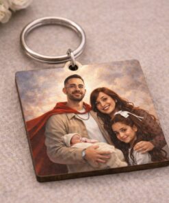 מחזיק מפתחות ריבוע מעץ – הדפסה אישית