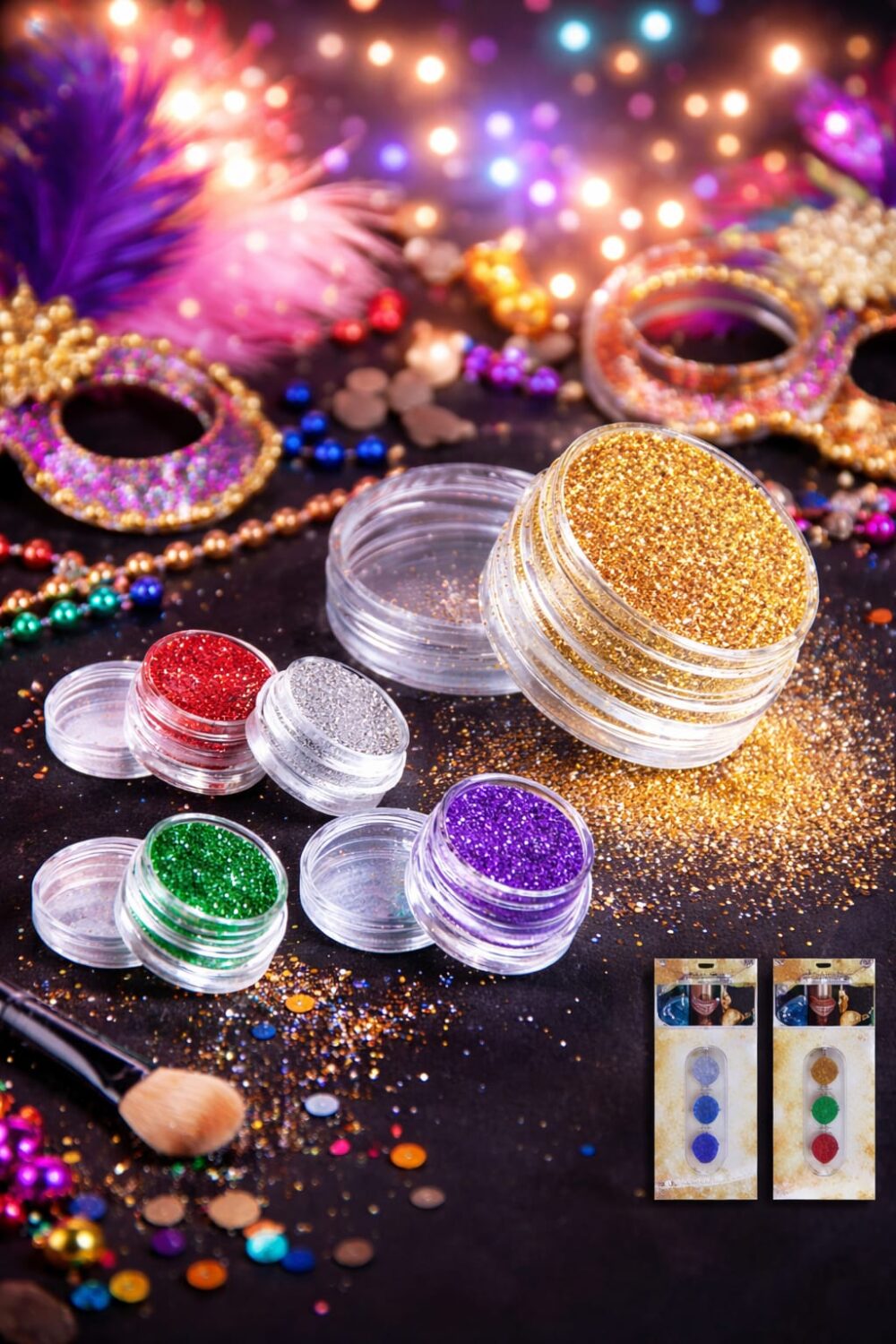 סט 3 אבקות גילטר מקצועי לפנים ולגוף – נצנצים זוהרים לפורים ואירועים