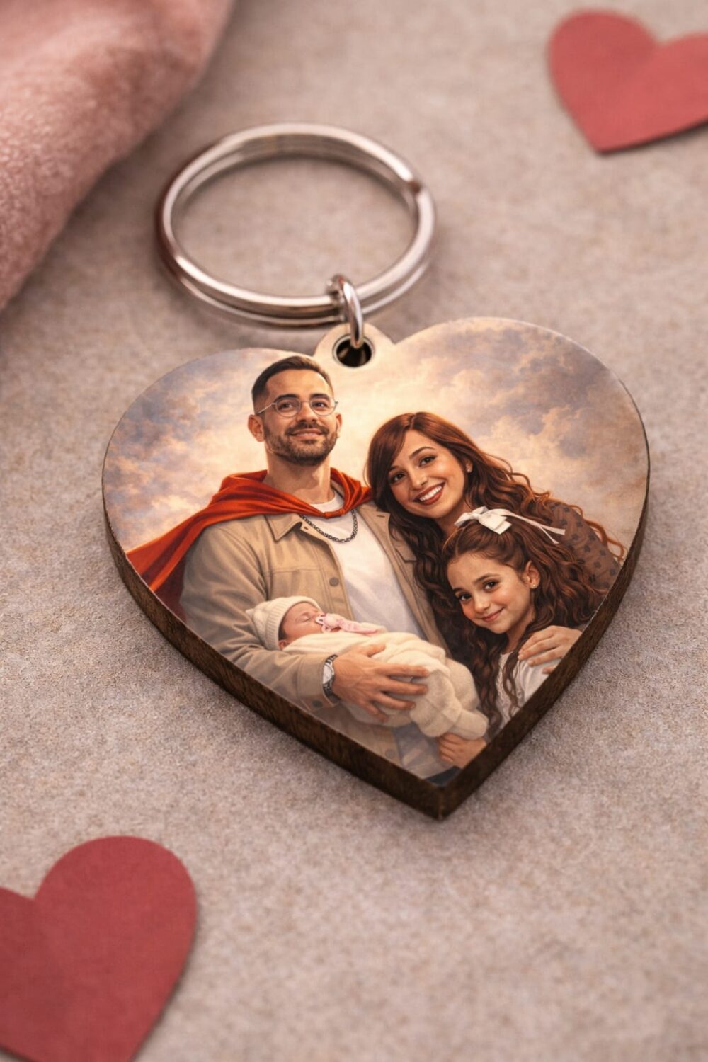 מחזיק מפתחות לב מעץ – הדפסה אישית