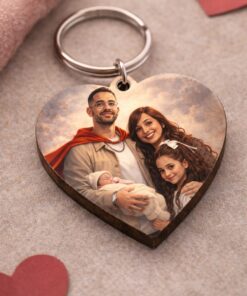 מחזיק מפתחות לב מעץ – הדפסה אישית