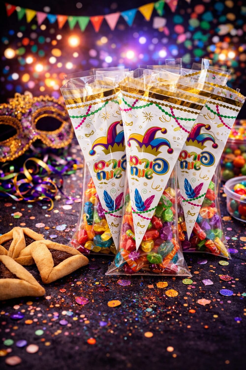 חבילת 20 שקיות צלופן משולשות לפורים