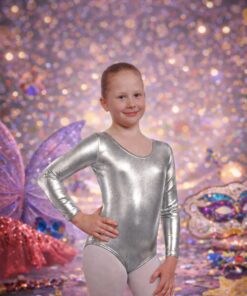 בגד גוף כסף מטאלי לילדות – לפורים / ריקוד / הופעות מידה 6-8