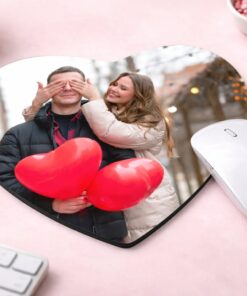 פד עכבר בהדפסה אישית בצורת לב – מתנה עם תמונה מהלב