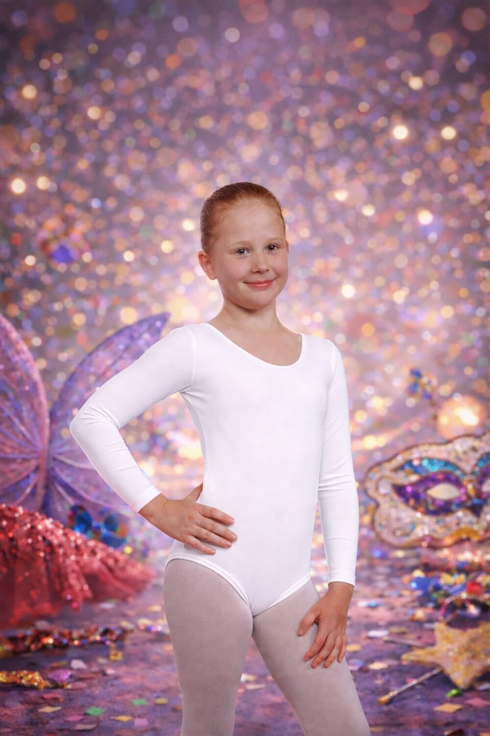 בגד גוף לבן לילדות – לפורים / ריקוד / הופעות מידה 10-12