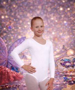 בגד גוף לבן לילדות – לפורים / ריקוד / הופעות מידה 6-8
