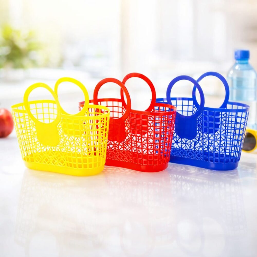 סל פלסטיק צבעוני עם ידיות – רב שימושי