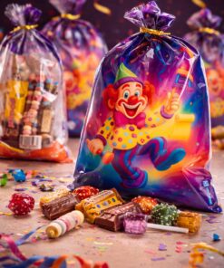 שקיות משלוח מנות לפורים – ליצן צבעוני (10 יחידות) 24*15 ס"מ