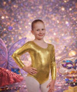בגד גוף זהב מטאלי לילדות – לפורים / ריקוד / הופעות מידה 8-10
