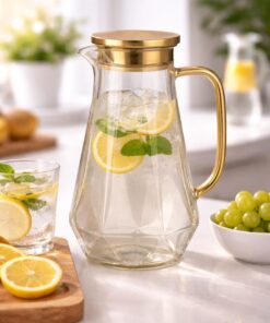 קנקן זכוכית יוקרתי 1.8 ליטר – ידית ומכסה בגימור זהב אלגנטי