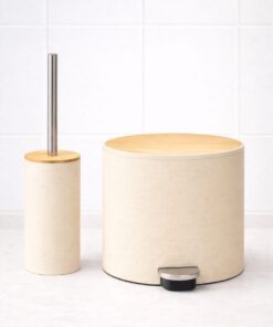 סט עגול מברשת אסלה עם פח – עיצוב דקורטיבי במראה עץ/במבוק.