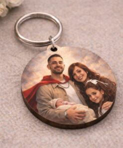 מחזיק מפתחות עגול מעץ – הדפסה אישית