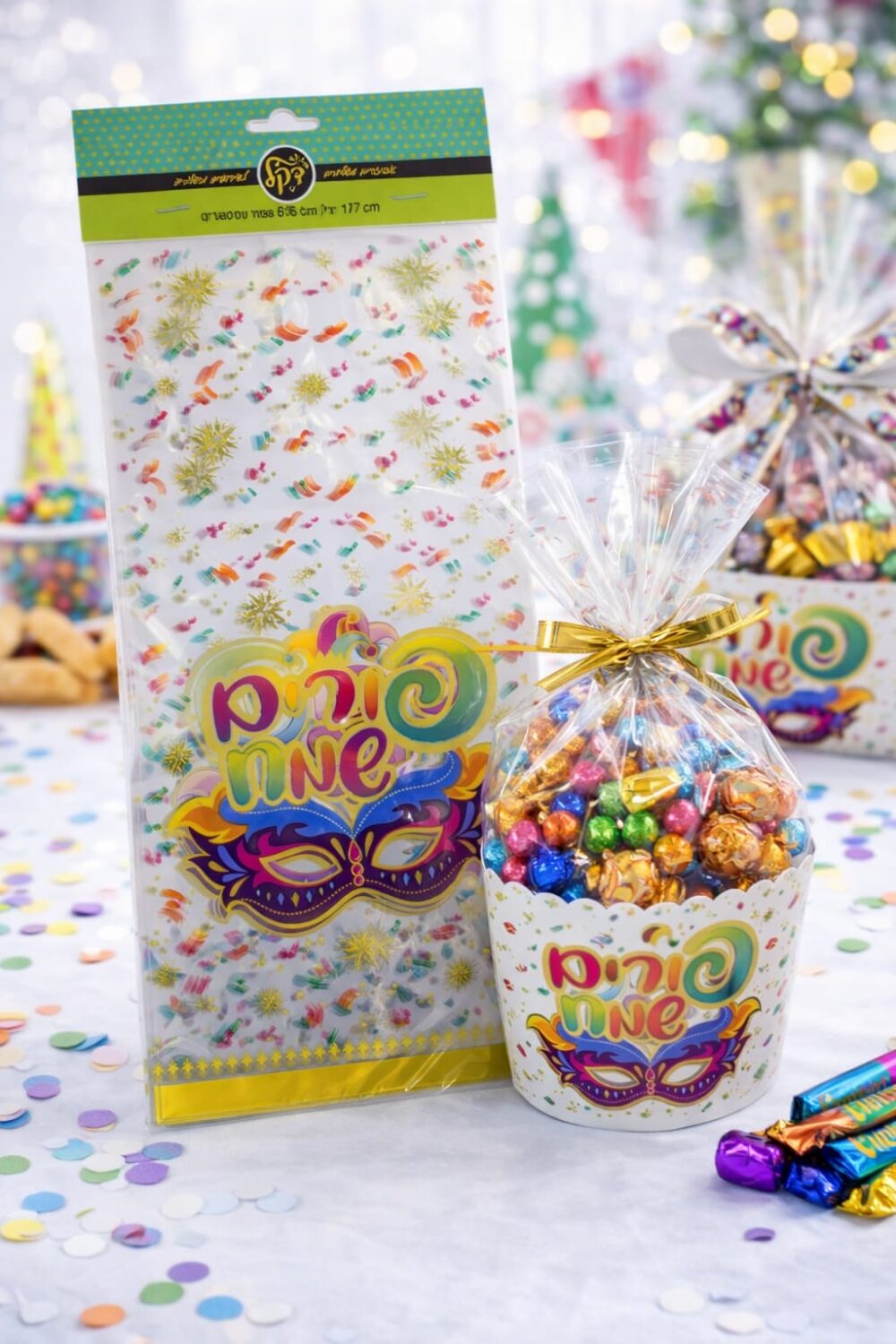 שקיות צלופן פורים מסכה זהב