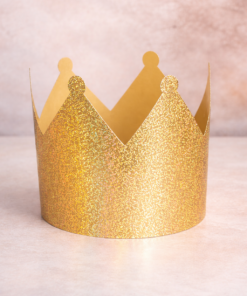 כתר קרטון הולוגרפי זהב – שדרוג יוקרתי למארז משלוח מנות ולמתנה (22.8×18 ס"מ)