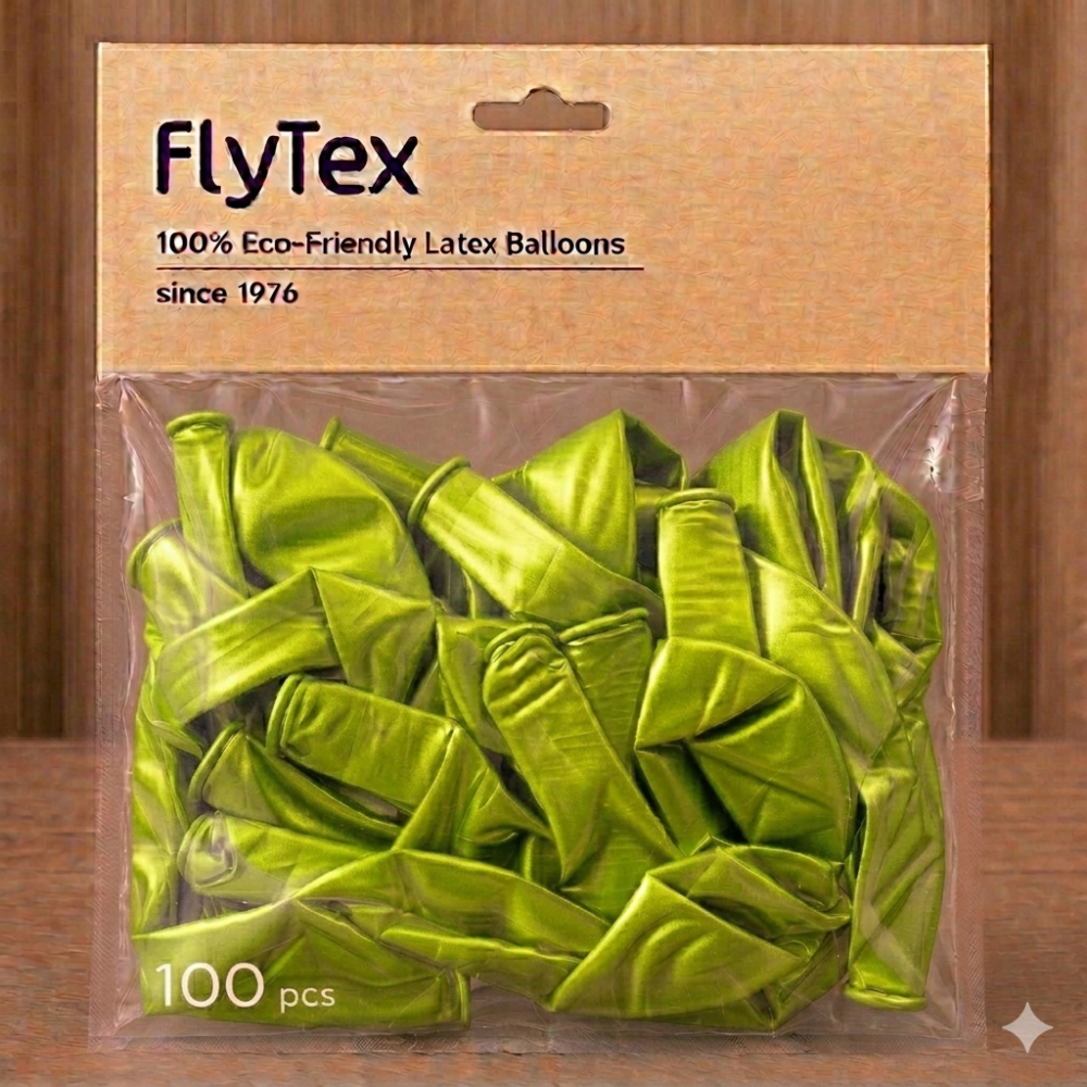 בלונים בצבע מטלי ירוק ליים – חבילה של 100 יחידות בגודל 12 אינץ