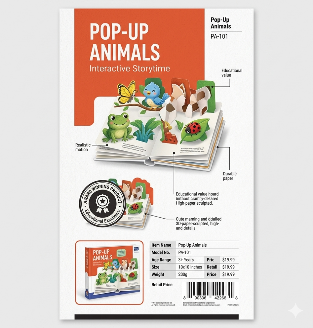 ספר פופ-אפ אינטראקטיבי Pop-Up Animals – חווית למידה בתלת-ממד לילדים