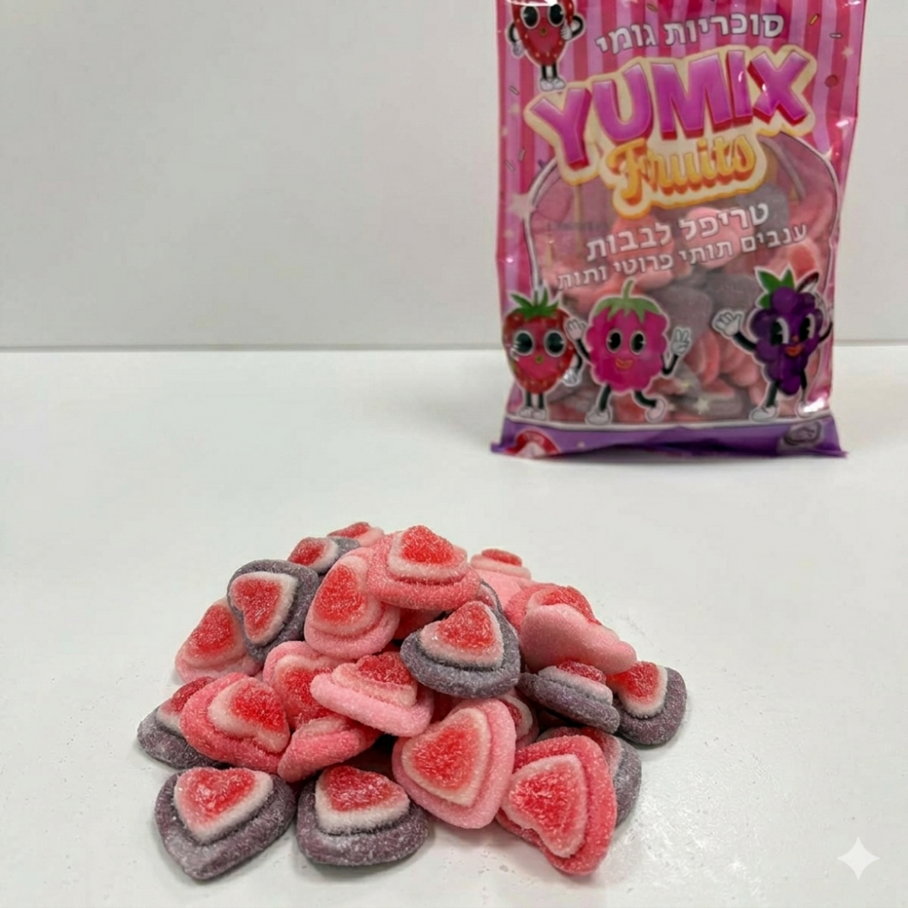 סוכריות גומי יומיקס YUMIX – טריפל לב חמוץ 500 גר'