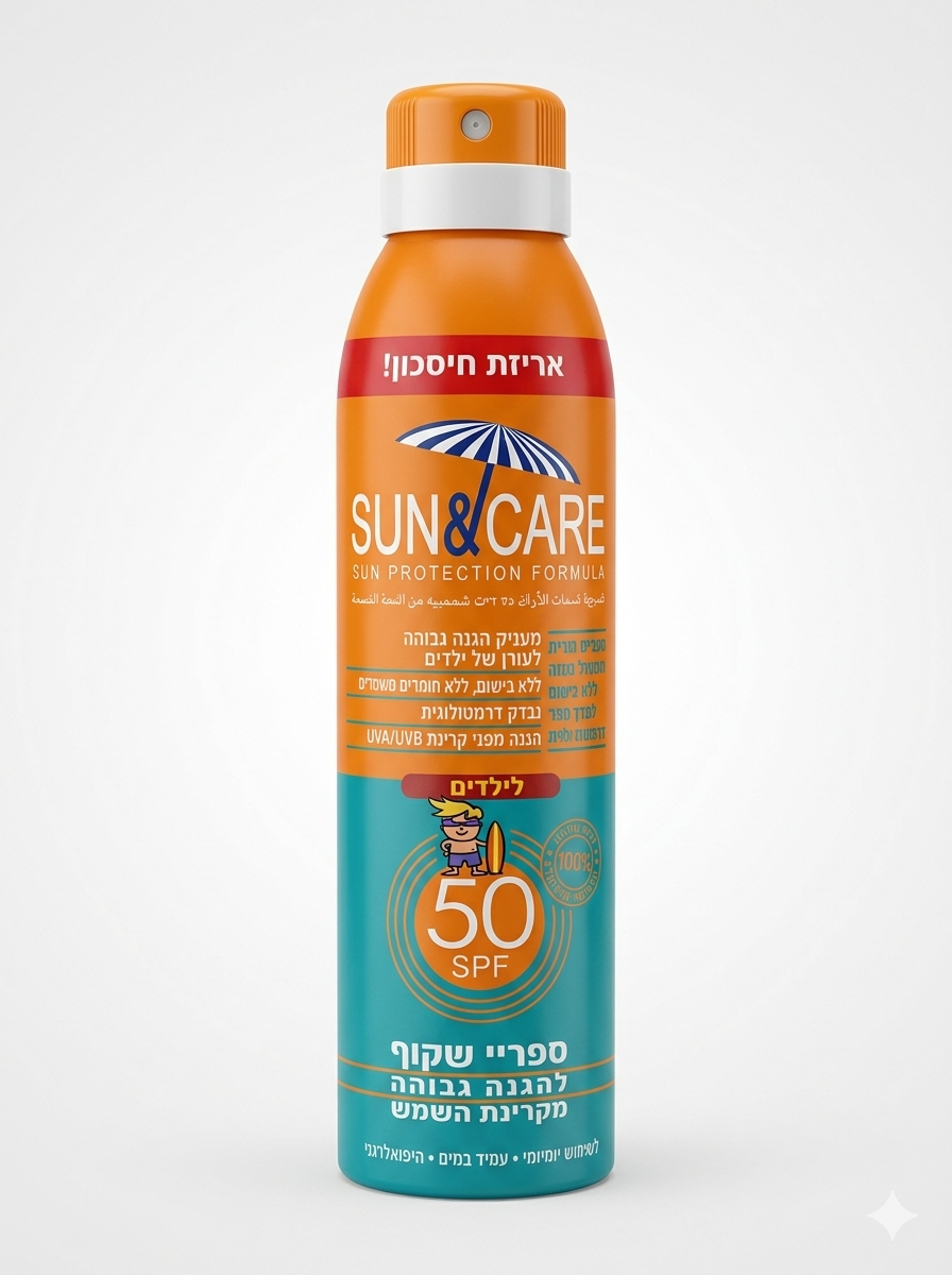 ספריי הגנה שקוף לילדים Sun & Care Kids SPF50 – הגנה מקסימלית באריזת חיסכון ענקית 300 מ"ל!
