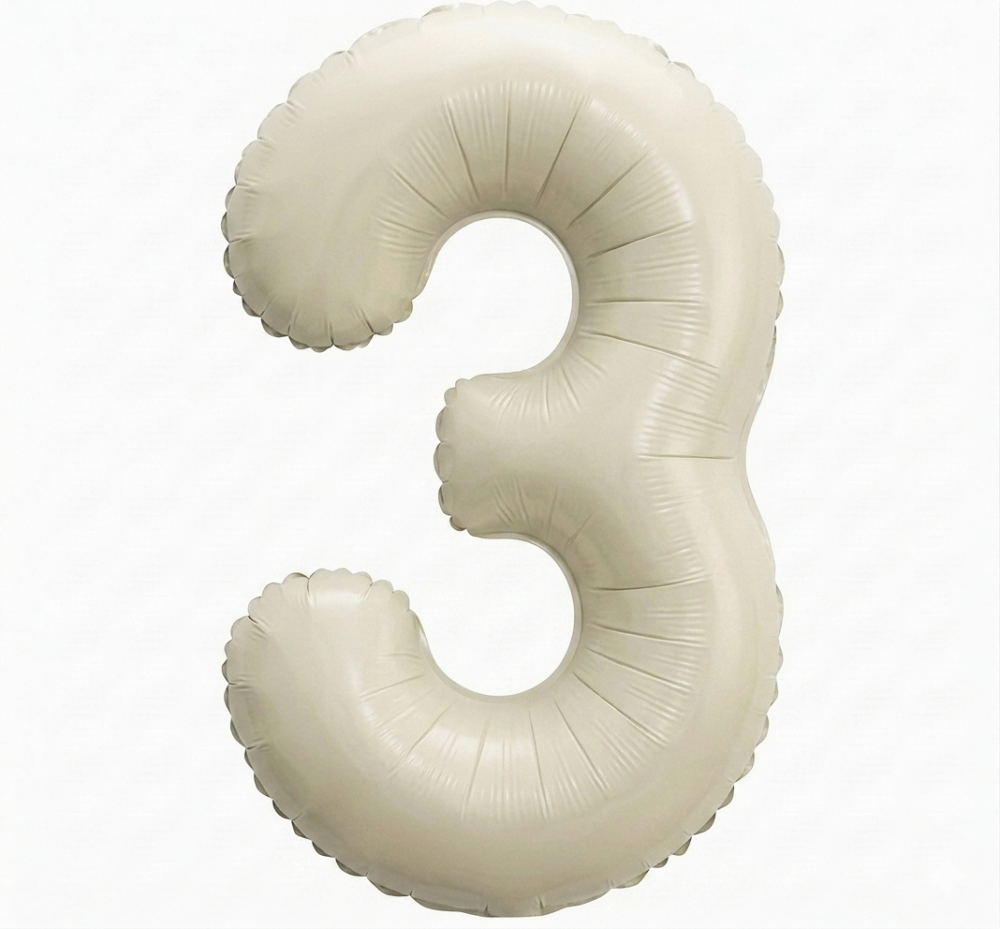 בלון ספרה 3 - לבן חול כרום 34 אינץ׳