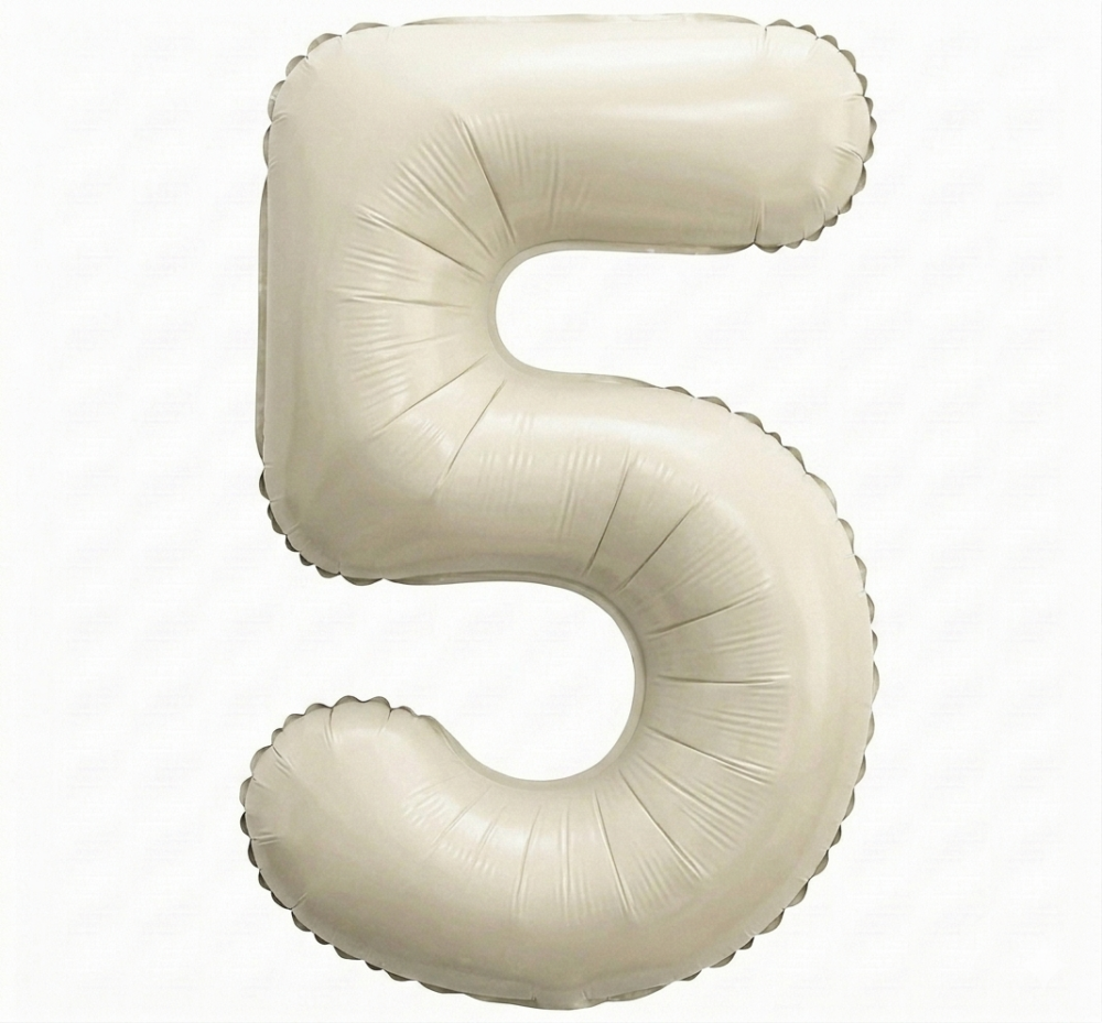 בלון ספרה 5 -   לבן חול כרום  34 אינץ׳
