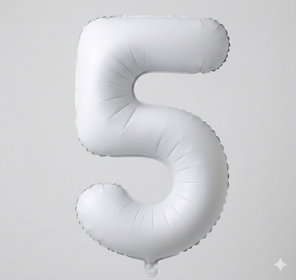 בלון ספרה 5  - לבן מט 34 אינץ׳